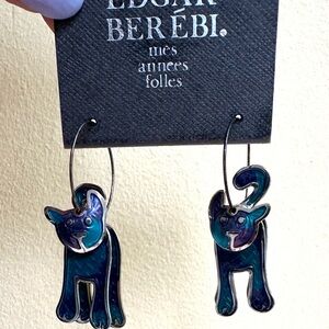Edgar Berebi NWT 3D Crazy Cat Earrings Turquoise blue / green silver Metal